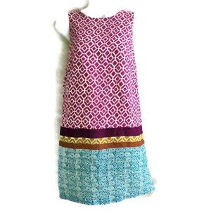 LOFT Dress Pure LiNeN Shift Cotton Lining Geo Exposed Back Zipper Border India 0